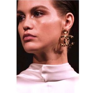 RUNWAY Authentic Chanel XL Paris Button Earrings GHW